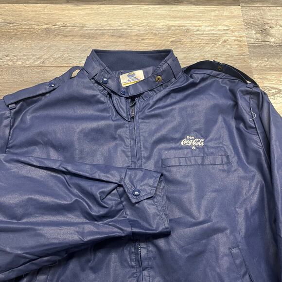 Vintage 80s Blue Mens XL Coca Cola Bomber Employee Windbreaker Jacket Workwear - Picture 2 of 7